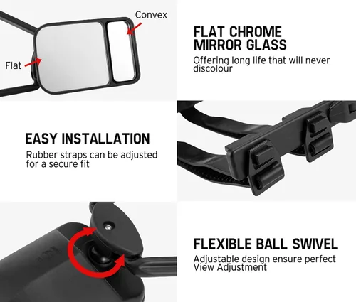Vista 6 de Riloer Extensores universales de espejo para remolque, extensiones de espejo de remolque con abrazadera, rotación de 360° ajustable, espejos