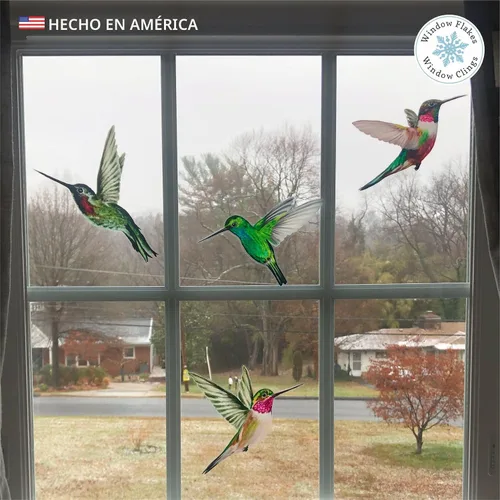 Vista 5 de 4 adhesivos para ventanas de colibrí para seguridad de vidrio en puertas, ventanas y paneles. Calcomanías para evitar golpes de pájaros. Fabricado