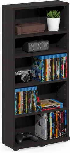 Vista 24 de Furinno Jaya - Estante de DVD estrecho de 8 niveles de alto, estante multimedia con estantes ajustables, armarios de almacenamiento de DVD para CD