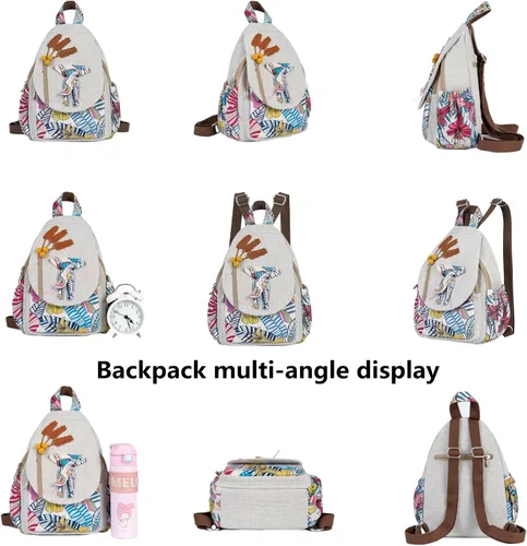 Vista 181 de HUANGGUOSHU Mochila de algodón tejida de algodón bohemio con bordado de lona estilo bohemio con múltiples bolsillos retro linda mochila cartera