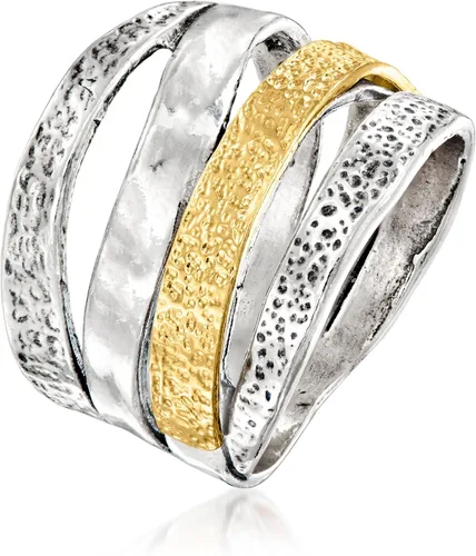 Vista 3 de Ross-Simons Sterling Silver and 18kt Gold Over Sterling Textured and Polished Multi-Row Ring