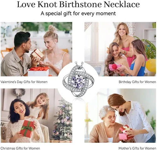 Vista 7 de boya Birthstone Necklace Gifts for Women, Love Knot Necklaces for Women 925 Sterling Silver Birthstone Jewelry Mothers Valentines Day Birthday