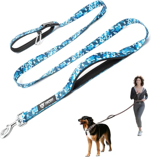 Vista 11 de TSPRO Correa táctica para perro, manos libres, resistente, ajustable, con mango acolchado y cierre de seguridad de metal para caminar, correr Azul