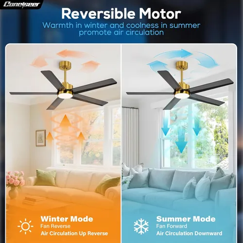 Vista 5 de Conciseer - Ventiladores de techo de 52 pulgadas con luces y control remoto para dormitorio, sala de estar, cocina, oficina, uso interior/exterior