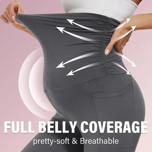 Vista 2 de Sundwudu Leggings de maternidad para mujer sobre el vientre embarazo