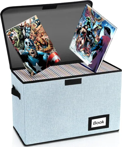 Vista 34 de Caja de Almacenamiento de Cómics, 15.8" X 7.8" X 11.8", Resistente Plegable Contiene 160-180 Cómics Contenedor Organizador Estante