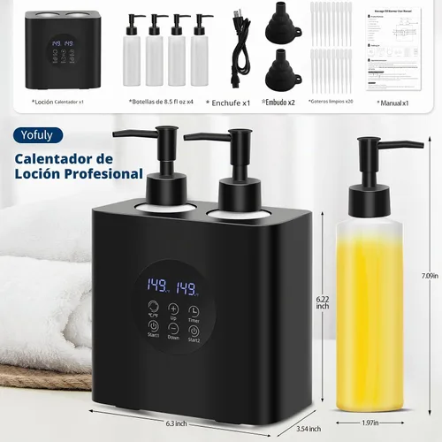 Vista 6 de Yofuly Máquina calentada con dispensador de doble loción con botellas de Negro