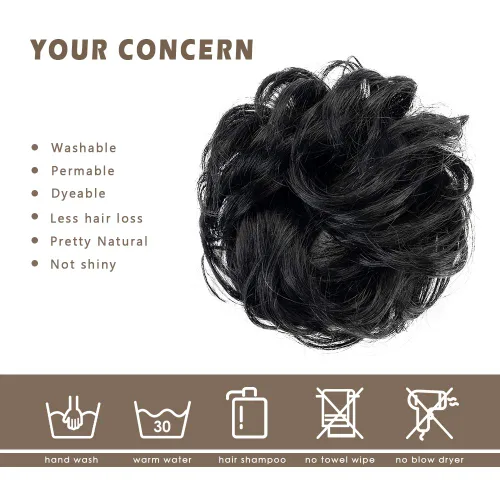 Vista 6 de Barsdar - Moño de cabello 100 % humano, Moño desordenado, Extensiones de cola de caballo, Moño de cabello rizado, Pieza de cabello