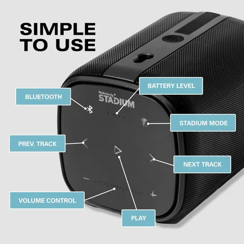 Vista 3 de Rocksteady Altavoz Bluetooth portátil Stadium 2 - Individual Batería de hasta 30 horas Alcance de 150 pies Inicia tu sistema de varias