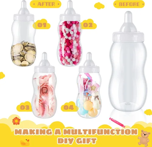 Vista 3 de Tessco for you - 2 botellas grandes de leche para bebé, rellenables, alcancía, contenedor de plástico para juegos y revelación de género, Blanco