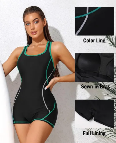 Vista 5 de beautyin Traje de baño deportivo de una pieza para mujer, con espalda cruzada