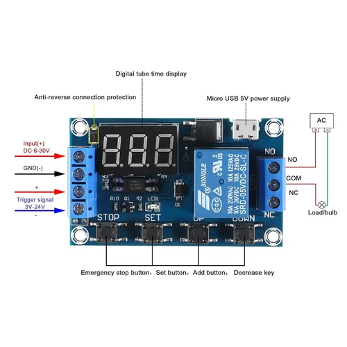 Vista 2 de 4pcs DC 6-30V Relé temporizador programable Relay Relay Module Activador Ciclo Retraso Temporizador Interruptor Encendido/Apagado Módulo de relé