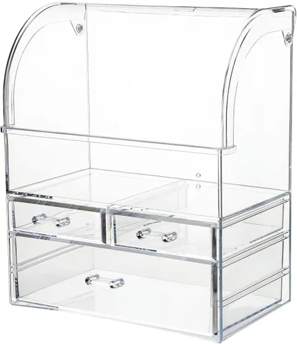Vista 5 de Organizador de maquillaje acrílico grande transparente con tapa, cajones de almacenamiento de cosméticos, organizadores de maquillaje portátiles