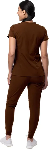 Vista 2 de Adar Pro - Conjunto de ropa quirúrgica con mejora de movimiento para mujer, blusa médica con cuello en V y pantalón médico deportivo y para yoga