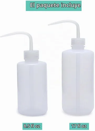 Vista 2 de Mkono 2 botellas de agua para regar plantas, flores, suculentas, de plástico, boca curva, para apretar, 8.45 onzas líquidas y 16.91 onzas líquidas