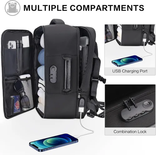 Vista 6 de YOUNGOA Mochila de mano para viajar en avión, mochila de viaje grande aprobada por aerolíneas, bolsa de artículos personales de 35 L, mochila