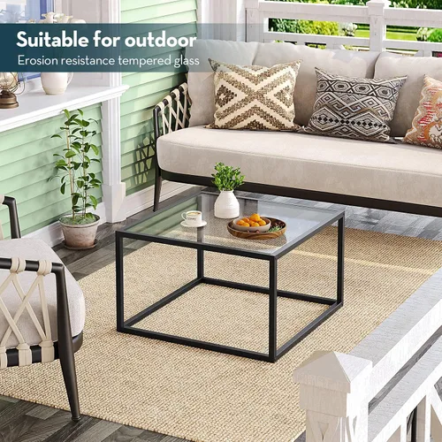 Vista 7 de Mesa de café de vidrio SAYGOER Mesas de café pequeñas cuadradas para sala de estar, mesa de centro moderna de 26.7 pulgadas para oficina