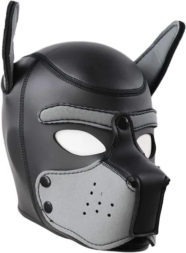 Vista 7 de Máscara de neopreno con capucha de perro y cachorro con bozal desmontable de cara completa máscara de cabeza de animal para Halloween Negro