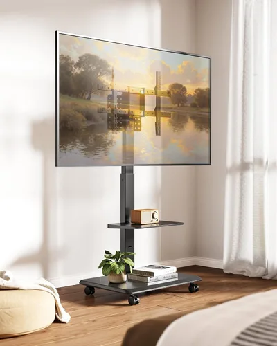Vista 8 de Soporte de TV rodante con base de acero para televisores de 37 a 86 pulgadas hasta 50 kg, soporte móvil para TV con rotación, inclinación y giro