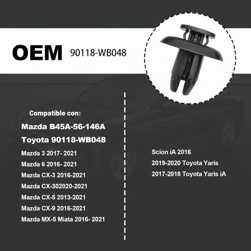 Vista 4 de 30 piezas de cubierta del motor del parachoques del alerón de salpicaduras con clip de retención de tipo de empuje compatible con Mazda 3 5 6 CX-3