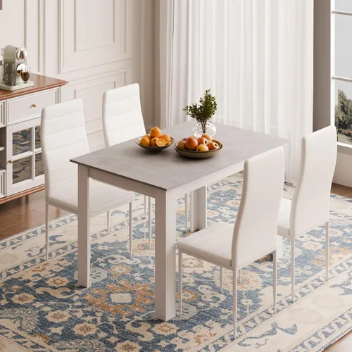 Vista 5 de Mondeer Juego de mesa de comedor para 4, sillas de mesa de cocina con respaldo alto, juego de comedor y oficina en casa, 47.2 x 35.4 x 29.5 pulgadas