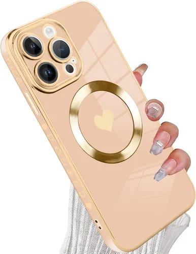 Vista 36 de tharlet Funda Magnética para iPhone 11 [Compatible con Magsafe] Lindo Corazón de Amor de Lujo Chapado Borde Dorado Parachoques con Lente de Cámara