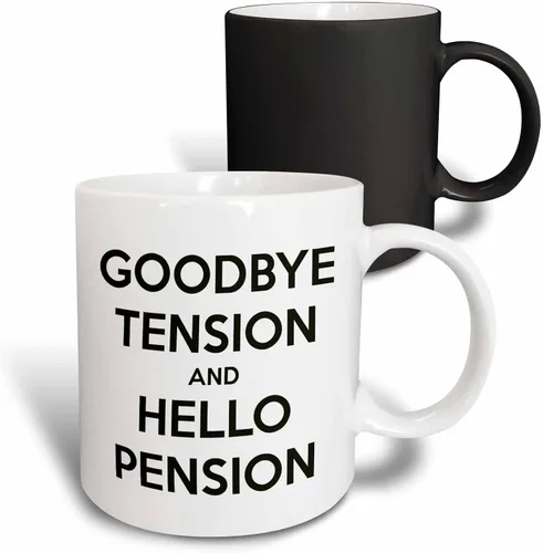 Vista 12 de 3dRose Goodbye Tension and Hello Pension - Taza de dos tonos, color blanco y negro, 11 onzas, multicolor