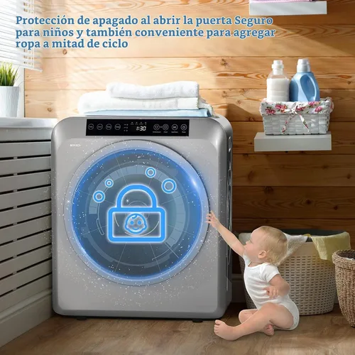 Vista 6 de Bonnlo Secadora de ropa portátil de 3.5 pies cúbicos, máquina secadora de tambor de carga frontal con panel de control LED y tambor de acero Gris
