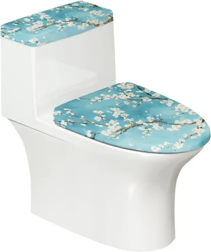 Vista 8 de Puprle - Funda para tapa de inodoro de mármol blanco, resistente a salpicaduras, con borde elástico, fundas suaves para inodoro de baño, se adapta a