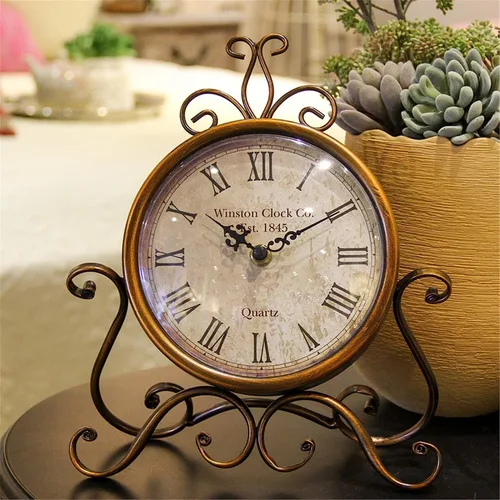 Vista 2 de Relojes de repisa, Reloj de escritorio creativo sala de estar dormitorio silencio reloj digital de hierro forjado decoración de metal reloj