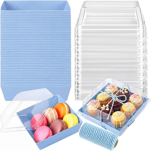 Vista 15 de Jetec Paquete de 50 Cajas de Charcutería con Tapas Transparentes y Cuerda de 4 Pulgadas Cajas Desechables Cuadradas para Postres con Tapas para Negro
