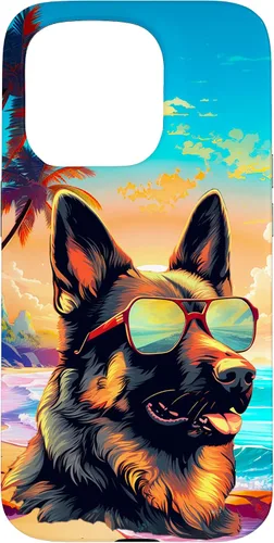Vista 14 de Funda para iPhone 16 con diseño de pastor alemán, para amantes de los perros, playa, mar, para niños y niñas
