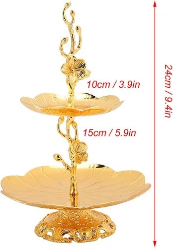 Vista 7 de Soporte para cupcakes de oro, bandeja de dos niveles de estilo europeo de oro fácil de montar material de metal para frutas secas para postre
