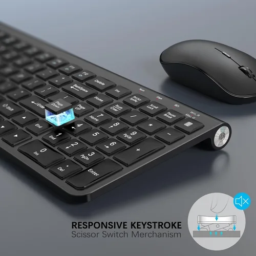 Vista 4 de JOYACCESS Combo de teclado y mouse inalámbrico, teclado inalámbrico ergonómico con soporte ajustable, conector tipo C y película impermeable