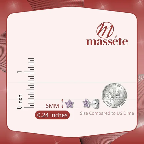 Vista 3 de Aretes de plata de ley con flores pequeñas simulados para niñas de 0.236 in