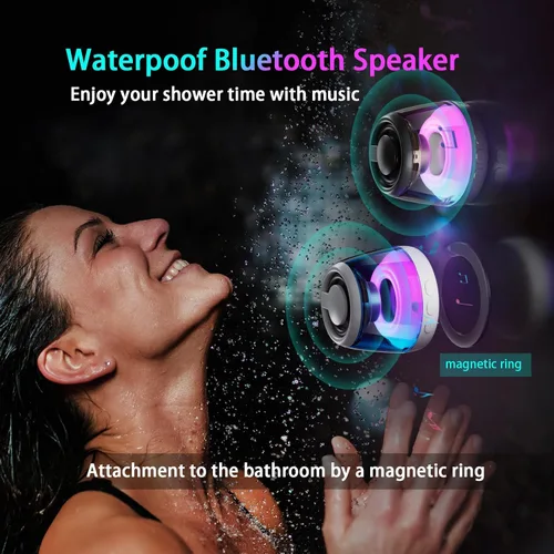 Vista 3 de Altavoz Bluetooth magnético, altavoz Bluetooth de inducción inalámbrico, mini soporte portátil para teléfono celular para iPhone, cordón y luz