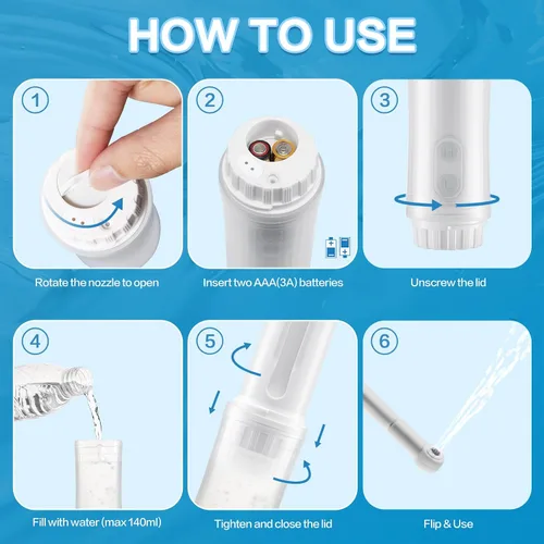 Vista 5 de Bidé portátil para viajes de 140 ml con boquilla ajustable de 180° IPX6 Bidé eléctrico manual para limpieza de higiene personal, lavado de bebé