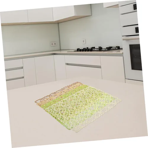 Vista 2 de Mikinona 4 manteles individuales tejidos de cuerda de papel de ratán, manteles individuales de papel aislados, tapete decorativo para colocar tazas