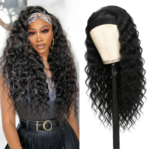 Vista 59 de XSY: Peluca de diadema de cabello humano de onda profunda sin pegamento, sin encaje frontal, peluca de diadema rizada, lista para usar y llevar