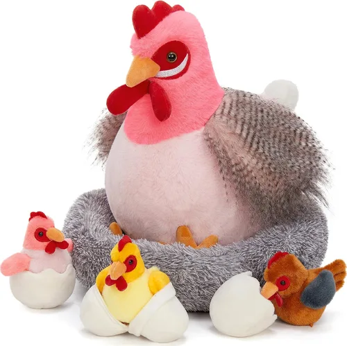 Vista 17 de MaoGoLan 4 animales de peluche de castor con tres bebés en el interior, regalo de felpa de castor gigante esponjoso de 17.7 pulgadas, divertidos
