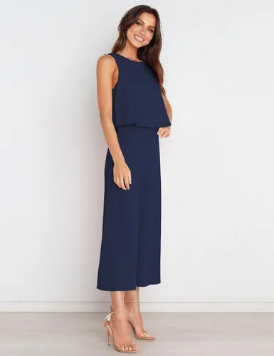Vista 5 de Fengbay Conjunto de 2 piezas para mujer, con cuello redondo, pantalones de pierna ancha, con vuelo, con bolsillos