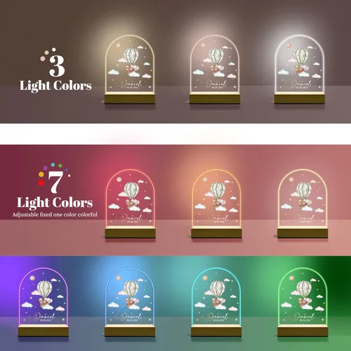 Vista 6 de Regalos personalizados para bebés, luz nocturna personalizada para niños, lámpara LED con nombre personalizado con fecha, bonita luz nocturna