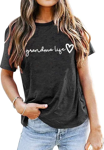 Vista 5 de Camiseta de abuela para mujer, casual, con estampado de corazón, divertida para la abuela