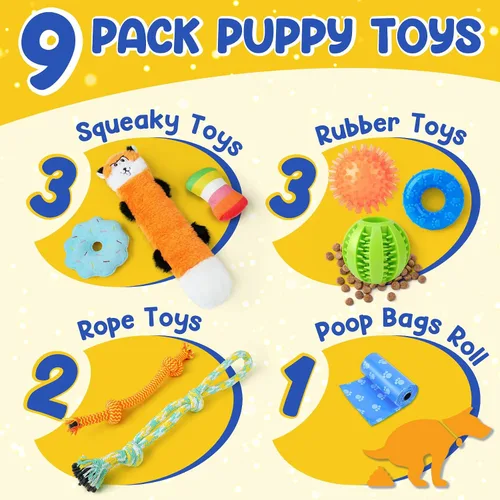 Vista 2 de Juguetes para cachorros para dentición, paquete de 9 juguetes masticables para perros pequeños