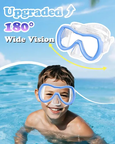 Vista 2 de Aegend Gafas de natación para niños, vidrio templado HD de 180° con amplia visión con cubierta para la nariz