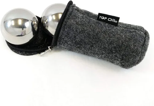 Vista 2 de Top Chi Pelotas Baoding de acero inoxidable sólido de 1 libra de 1.5 pulgadas con bolsa de transporte. Pelotas de salud chinas que no hacen timbre