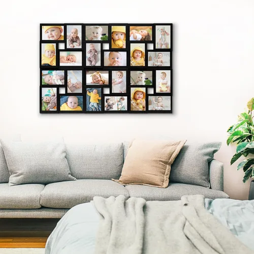 Vista 4 de HELLO LAURA Marcos de fotos de collage de 4 x 6, marco de collage de fotos de 24 aperturas para decoración de pared, fotos multifamiliares para Negro