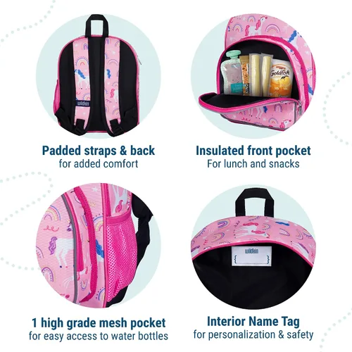 Vista 3 de Wildkin Mochila infantil de 12 pulgadas, acolchada, ajustable, ideal para guardería y viajes, unicornios arcoíris