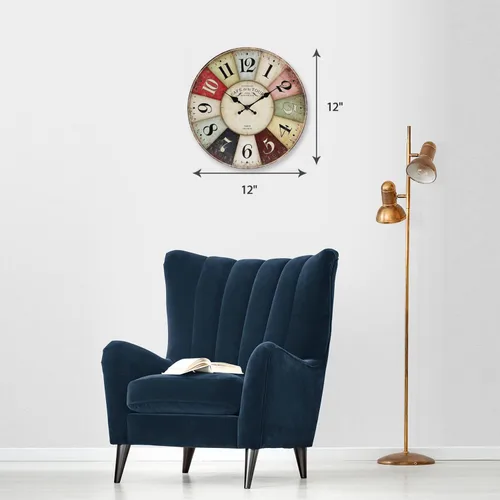 Vista 5 de Reloj de pared de 12 pulgadas, estilo retro, rústico, de cuarzo, silencioso, sin tictac, de madera, funciona con pilas, para sala de estar, cocina