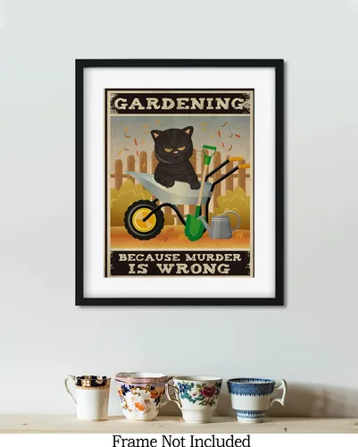 Vista 7 de Gardening Because Murder Is Wrong Room Decor - Retro Wall Decor for Kitchen Bakery Bathroom Bedroom - Funny Wall Art Gift for Women Men Cat Lovers